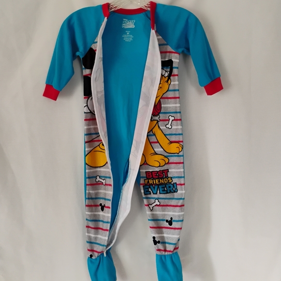 Disney Mickey Mouse & Pluto Blue Footie Pajamas Toddlers Comfy Footed Sleeper - Picture 8 of 16